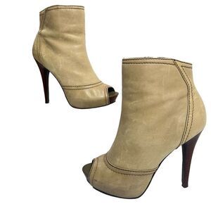 Jessica Simpson 6B Women's Tan Leather Heeled Open-Toe Ankle Boot Size 6B